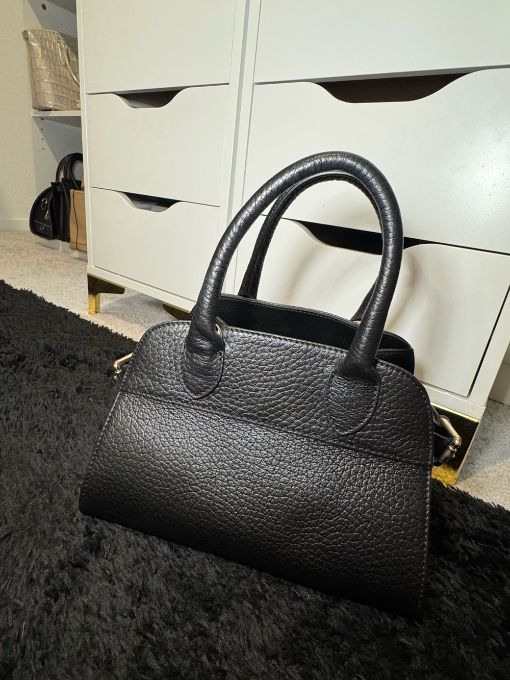 Elegant Black Pebbled Leather Satchel